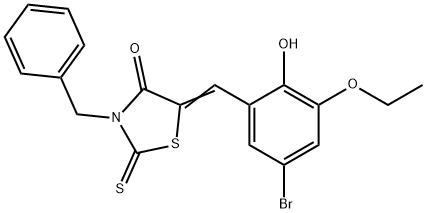 3-benzyl-5-(5-bromo-3-ethoxy-2-hydroxybenzylidene)-2-thioxo-1,3-thiazolidin-4-one Struktur