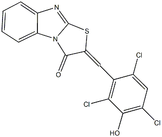 2-(2,4,6-trichloro-3-hydroxybenzylidene)[1,3]thiazolo[3,2-a]benzimidazol-3(2H)-one Struktur