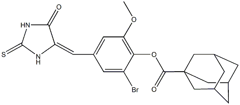 2-bromo-6-methoxy-4-[(5-oxo-2-thioxo-4-imidazolidinylidene)methyl]phenyl 1-adamantanecarboxylate Struktur