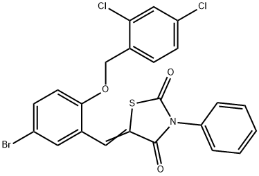 5-{5-bromo-2-[(2,4-dichlorobenzyl)oxy]benzylidene}-3-phenyl-1,3-thiazolidine-2,4-dione Struktur