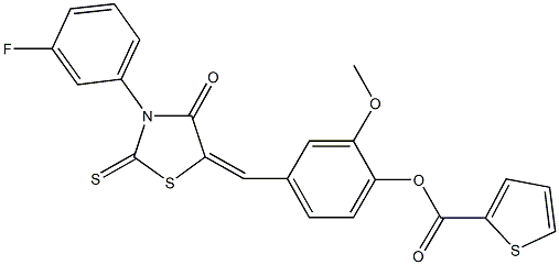 4-{[3-(3-fluorophenyl)-4-oxo-2-thioxo-1,3-thiazolidin-5-ylidene]methyl}-2-methoxyphenyl 2-thiophenecarboxylate Struktur