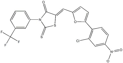 5-[(5-{2-chloro-4-nitrophenyl}-2-furyl)methylene]-2-thioxo-3-[3-(trifluoromethyl)phenyl]-1,3-thiazolidin-4-one Struktur