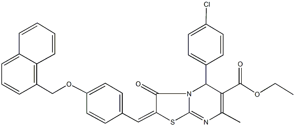 ethyl 5-(4-chlorophenyl)-7-methyl-2-[4-(1-naphthylmethoxy)benzylidene]-3-oxo-2,3-dihydro-5H-[1,3]thiazolo[3,2-a]pyrimidine-6-carboxylate Struktur