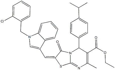 ethyl 2-{[1-(2-chlorobenzyl)-1H-indol-3-yl]methylene}-5-(4-isopropylphenyl)-7-methyl-3-oxo-2,3-dihydro-5H-[1,3]thiazolo[3,2-a]pyrimidine-6-carboxylate Struktur