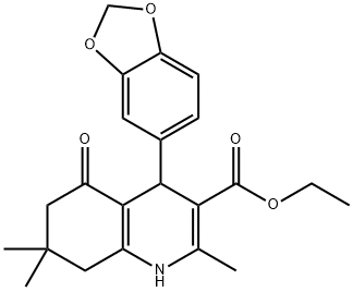 ethyl 4-(1,3-benzodioxol-5-yl)-2,7,7-trimethyl-5-oxo-1,4,5,6,7,8-hexahydro-3-quinolinecarboxylate Struktur