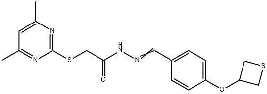 2-[(4,6-dimethyl-2-pyrimidinyl)sulfanyl]-N'-[4-(3-thietanyloxy)benzylidene]acetohydrazide Struktur