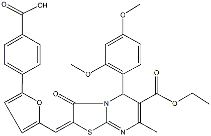 4-{5-[(5-(2,4-dimethoxyphenyl)-6-(ethoxycarbonyl)-7-methyl-3-oxo-5H-[1,3]thiazolo[3,2-a]pyrimidin-2(3H)-ylidene)methyl]-2-furyl}benzoic acid Struktur