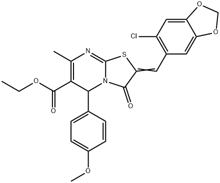 ethyl 2-[(6-chloro-1,3-benzodioxol-5-yl)methylene]-5-(4-methoxyphenyl)-7-methyl-3-oxo-2,3-dihydro-5H-[1,3]thiazolo[3,2-a]pyrimidine-6-carboxylate Struktur