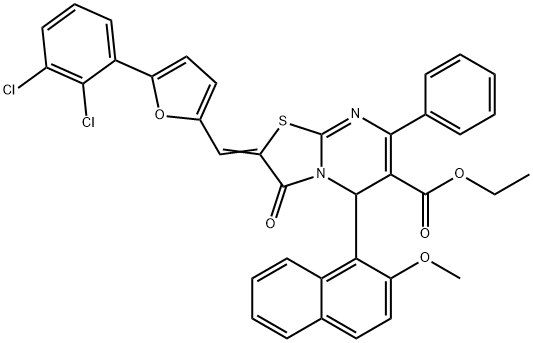 ethyl 2-{[5-(2,3-dichlorophenyl)-2-furyl]methylene}-5-(2-methoxy-1-naphthyl)-3-oxo-7-phenyl-2,3-dihydro-5H-[1,3]thiazolo[3,2-a]pyrimidine-6-carboxylate Struktur