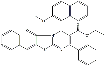 ethyl 5-(2-methoxy-1-naphthyl)-3-oxo-7-phenyl-2-(3-pyridinylmethylene)-2,3-dihydro-5H-[1,3]thiazolo[3,2-a]pyrimidine-6-carboxylate Struktur