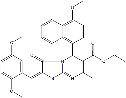 ethyl 2-(2,5-dimethoxybenzylidene)-5-(4-methoxy-1-naphthyl)-7-methyl-3-oxo-2,3-dihydro-5H-[1,3]thiazolo[3,2-a]pyrimidine-6-carboxylate Struktur