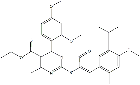 ethyl 5-(2,4-dimethoxyphenyl)-2-(5-isopropyl-4-methoxy-2-methylbenzylidene)-7-methyl-3-oxo-2,3-dihydro-5H-[1,3]thiazolo[3,2-a]pyrimidine-6-carboxylate Struktur