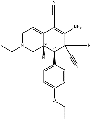 6-amino-8-(4-ethoxyphenyl)-2-ethyl-2,3,8,8a-tetrahydro-5,7,7(1H)-isoquinolinetricarbonitrile Struktur