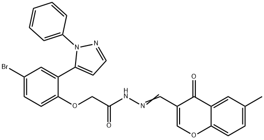 2-[4-bromo-2-(1-phenyl-1H-pyrazol-5-yl)phenoxy]-N'-[(6-methyl-4-oxo-4H-chromen-3-yl)methylene]acetohydrazide Struktur