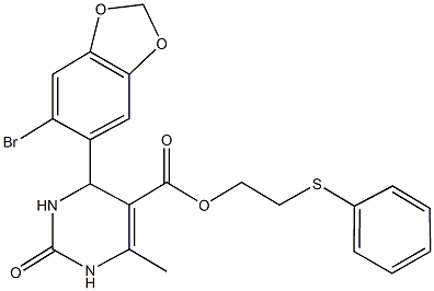 2-(phenylsulfanyl)ethyl 4-(6-bromo-1,3-benzodioxol-5-yl)-6-methyl-2-oxo-1,2,3,4-tetrahydro-5-pyrimidinecarboxylate Struktur