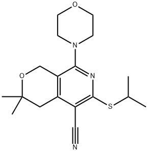 6-(isopropylsulfanyl)-3,3-dimethyl-8-(4-morpholinyl)-3,4-dihydro-1H-pyrano[3,4-c]pyridine-5-carbonitrile Struktur