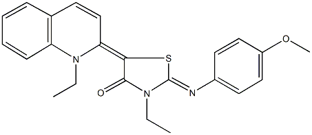 3-ethyl-5-(1-ethyl-2(1H)-quinolinylidene)-2-[(4-methoxyphenyl)imino]-1,3-thiazolidin-4-one Struktur