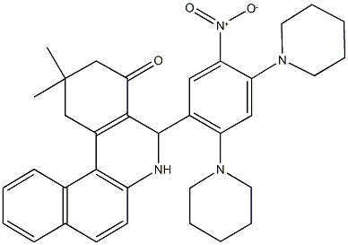 5-[5-nitro-2,4-di(1-piperidinyl)phenyl]-2,2-dimethyl-2,3,5,6-tetrahydrobenzo[a]phenanthridin-4(1H)-one Struktur