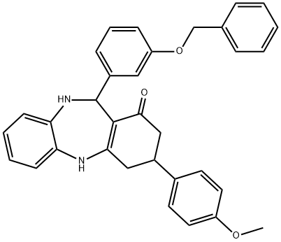 11-[3-(benzyloxy)phenyl]-3-(4-methoxyphenyl)-2,3,4,5,10,11-hexahydro-1H-dibenzo[b,e][1,4]diazepin-1-one Struktur