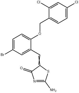 5-{5-bromo-2-[(2,4-dichlorobenzyl)oxy]benzylidene}-2-imino-1,3-thiazolidin-4-one Struktur