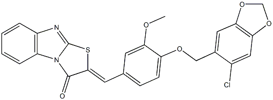 2-{4-[(6-chloro-1,3-benzodioxol-5-yl)methoxy]-3-methoxybenzylidene}[1,3]thiazolo[3,2-a]benzimidazol-3(2H)-one Struktur