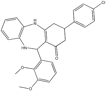 3-(4-chlorophenyl)-11-(2,3-dimethoxyphenyl)-2,3,4,5,10,11-hexahydro-1H-dibenzo[b,e][1,4]diazepin-1-one Struktur