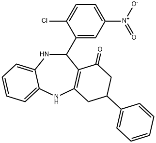 11-{2-chloro-5-nitrophenyl}-3-phenyl-2,3,4,5,10,11-hexahydro-1H-dibenzo[b,e][1,4]diazepin-1-one Struktur