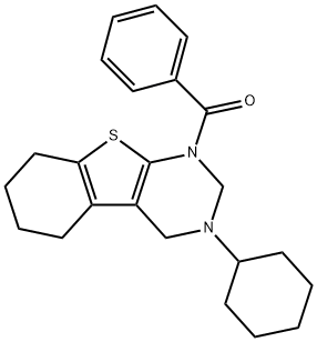 1-benzoyl-3-cyclohexyl-1,2,3,4,5,6,7,8-octahydro[1]benzothieno[2,3-d]pyrimidine Struktur