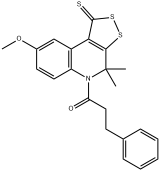 8-methoxy-4,4-dimethyl-5-(3-phenylpropanoyl)-4,5-dihydro-1H-[1,2]dithiolo[3,4-c]quinoline-1-thione Struktur