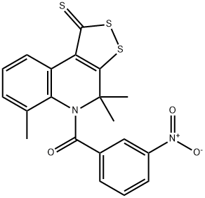 5-{3-nitrobenzoyl}-4,4,6-trimethyl-4,5-dihydro-1H-[1,2]dithiolo[3,4-c]quinoline-1-thione Struktur