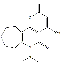 6-(dimethylamino)-4-hydroxy-6,7,8,9,10,11-hexahydrocyclohepta[b]pyrano[2,3-d]pyridine-2,5-dione Struktur