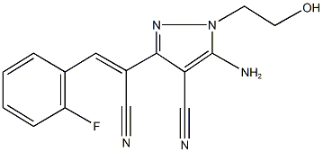 5-amino-3-[1-cyano-2-(2-fluorophenyl)vinyl]-1-(2-hydroxyethyl)-1H-pyrazole-4-carbonitrile Struktur