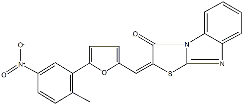 2-[(5-{5-nitro-2-methylphenyl}-2-furyl)methylene][1,3]thiazolo[3,2-a]benzimidazol-3(2H)-one Struktur