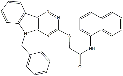 2-[(5-benzyl-5H-[1,2,4]triazino[5,6-b]indol-3-yl)sulfanyl]-N-(1-naphthyl)acetamide Struktur