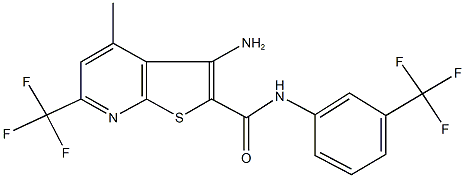 3-amino-4-methyl-6-(trifluoromethyl)-N-[3-(trifluoromethyl)phenyl]thieno[2,3-b]pyridine-2-carboxamide Struktur