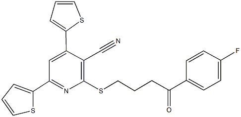 2-{[4-(4-fluorophenyl)-4-oxobutyl]sulfanyl}-4,6-di(2-thienyl)nicotinonitrile Struktur