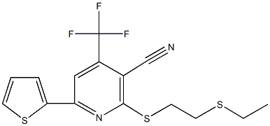 2-{[2-(ethylsulfanyl)ethyl]sulfanyl}-6-(2-thienyl)-4-(trifluoromethyl)nicotinonitrile Struktur