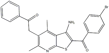 2-[3-amino-2-(4-bromobenzoyl)-4,6-dimethylthieno[2,3-b]pyridin-5-yl]-1-phenylethanone Struktur