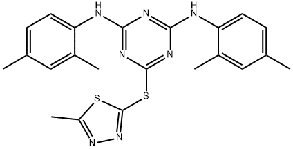 N~2~,N~4~-bis(2,4-dimethylphenyl)-6-[(5-methyl-1,3,4-thiadiazol-2-yl)sulfanyl]-1,3,5-triazine-2,4-diamine Struktur