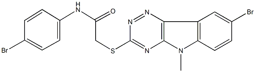 2-[(8-bromo-5-methyl-5H-[1,2,4]triazino[5,6-b]indol-3-yl)sulfanyl]-N-(4-bromophenyl)acetamide Struktur