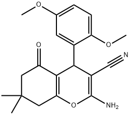 2-amino-4-(2,5-dimethoxyphenyl)-7,7-dimethyl-5-oxo-5,6,7,8-tetrahydro-4H-chromene-3-carbonitrile Struktur