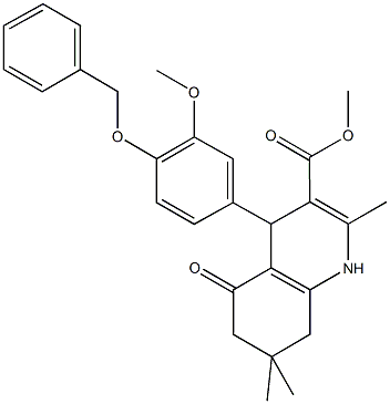 methyl 4-[4-(benzyloxy)-3-methoxyphenyl]-2,7,7-trimethyl-5-oxo-1,4,5,6,7,8-hexahydroquinoline-3-carboxylate Struktur