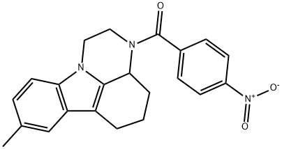 3-{4-nitrobenzoyl}-8-methyl-2,3,3a,4,5,6-hexahydro-1H-pyrazino[3,2,1-jk]carbazole Struktur