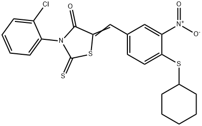 3-(2-chlorophenyl)-5-{4-(cyclohexylsulfanyl)-3-nitrobenzylidene}-2-thioxo-1,3-thiazolidin-4-one Struktur