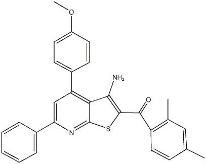 [3-amino-4-(4-methoxyphenyl)-6-phenylthieno[2,3-b]pyridin-2-yl](2,4-dimethylphenyl)methanone Struktur