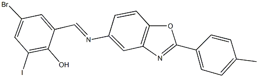 4-bromo-2-iodo-6-({[2-(4-methylphenyl)-1,3-benzoxazol-5-yl]imino}methyl)phenol Struktur