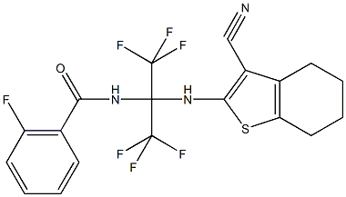 N-[1-[(3-cyano-4,5,6,7-tetrahydro-1-benzothiophen-2-yl)amino]-2,2,2-trifluoro-1-(trifluoromethyl)ethyl]-2-fluorobenzamide Struktur