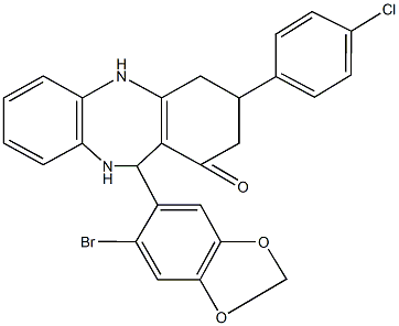 11-(6-bromo-1,3-benzodioxol-5-yl)-3-(4-chlorophenyl)-2,3,4,5,10,11-hexahydro-1H-dibenzo[b,e][1,4]diazepin-1-one Struktur