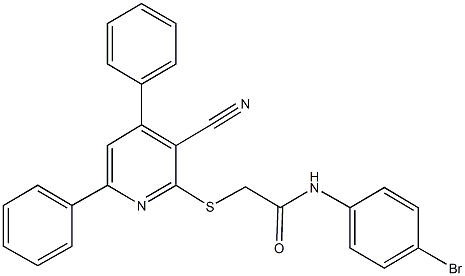 N-(4-bromophenyl)-2-[(3-cyano-4,6-diphenyl-2-pyridinyl)sulfanyl]acetamide Struktur