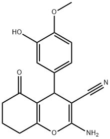 2-amino-4-(3-hydroxy-4-methoxyphenyl)-5-oxo-5,6,7,8-tetrahydro-4H-chromene-3-carbonitrile Struktur